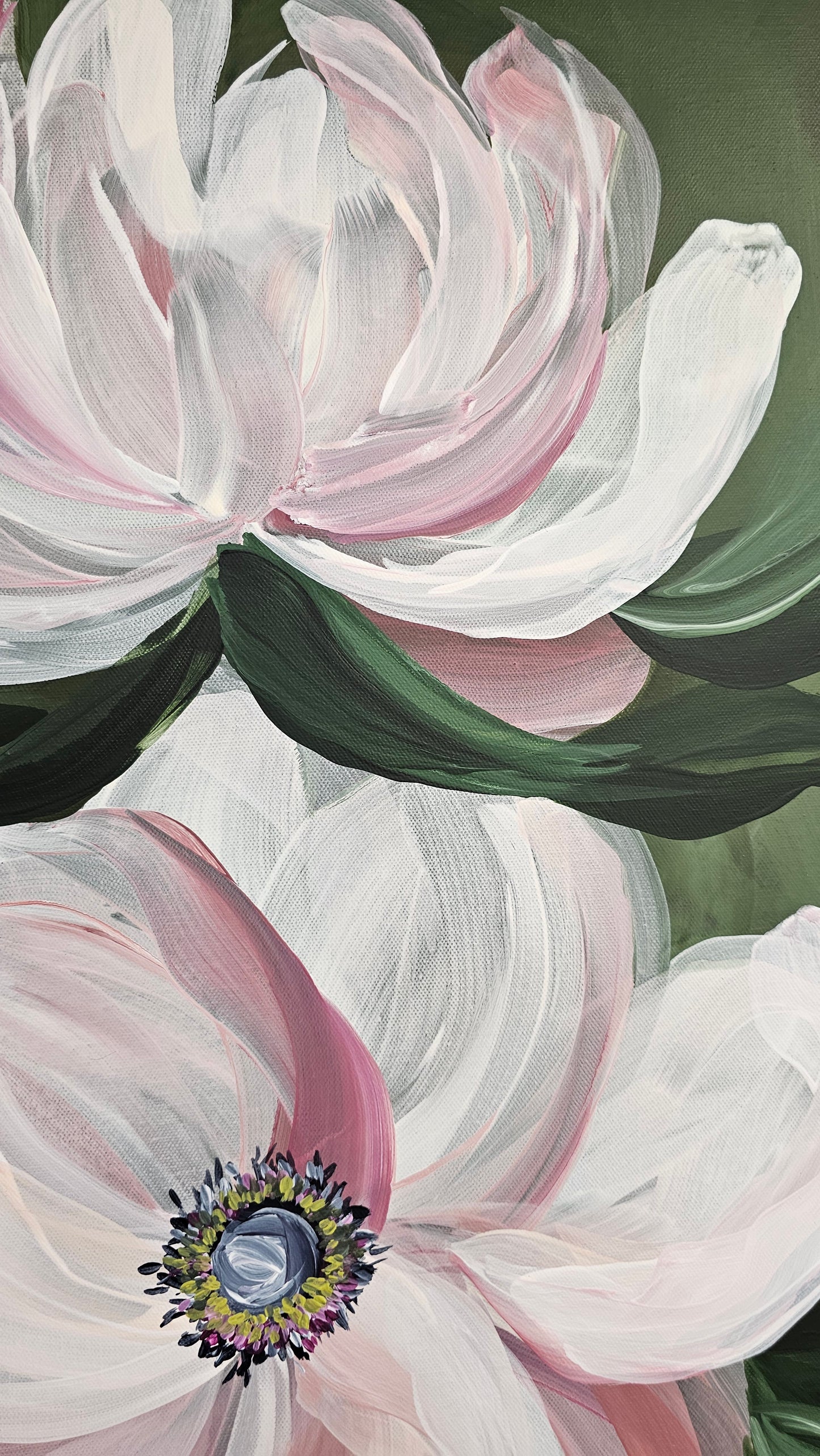 🔴 SOLD "Embrace" #3 _ Anemone Flower Painting by Zoe White _ Acrylic on canvas