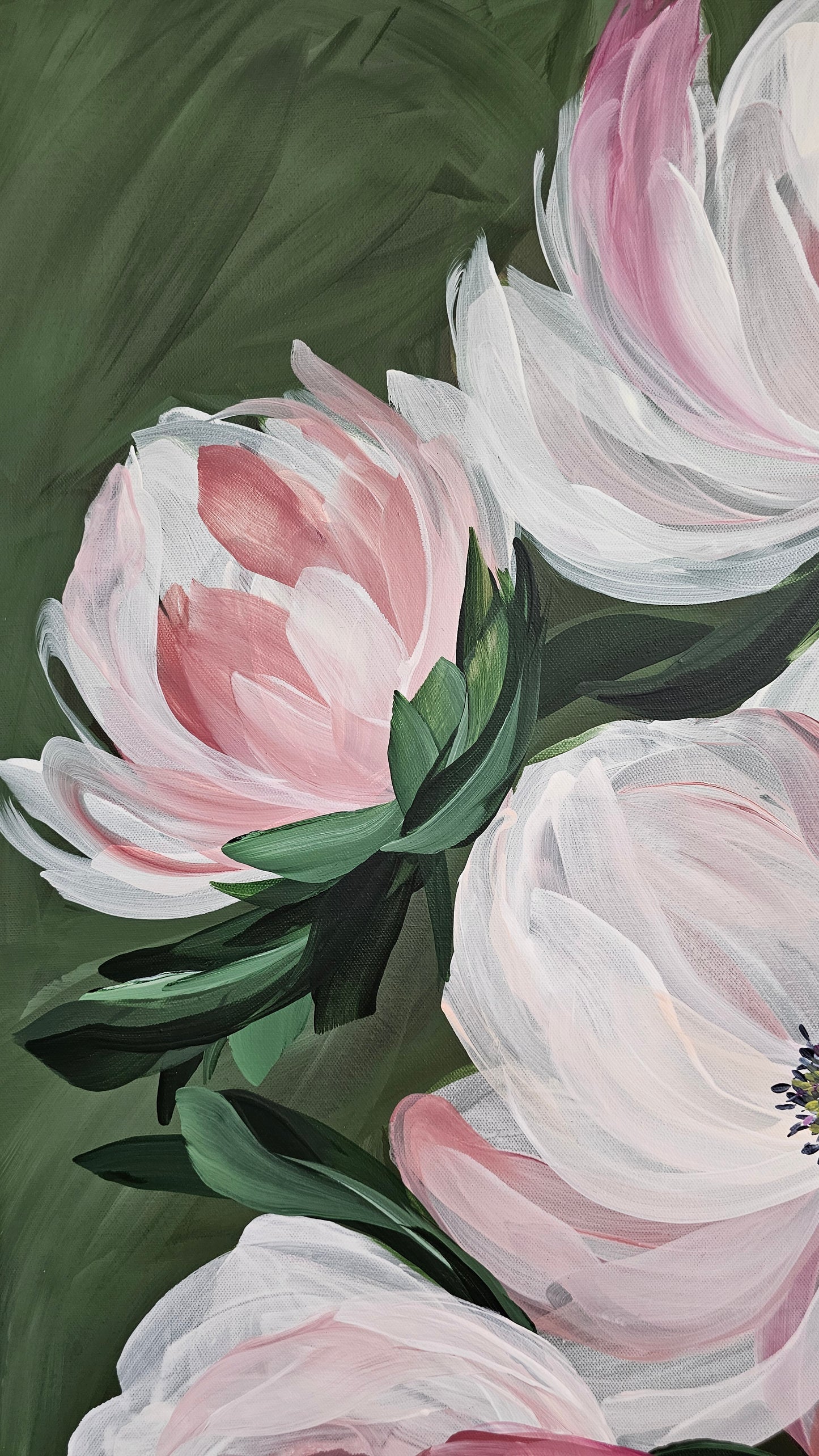 🔴 SOLD "Embrace" #3 _ Anemone Flower Painting by Zoe White _ Acrylic on canvas