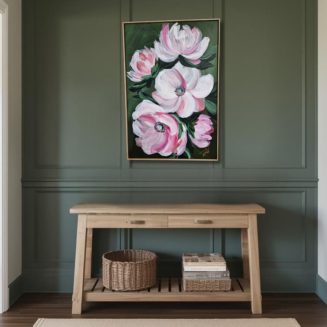 🔴 SOLD "Embrace" #3 _ Anemone Flower Painting by Zoe White _ Acrylic on canvas