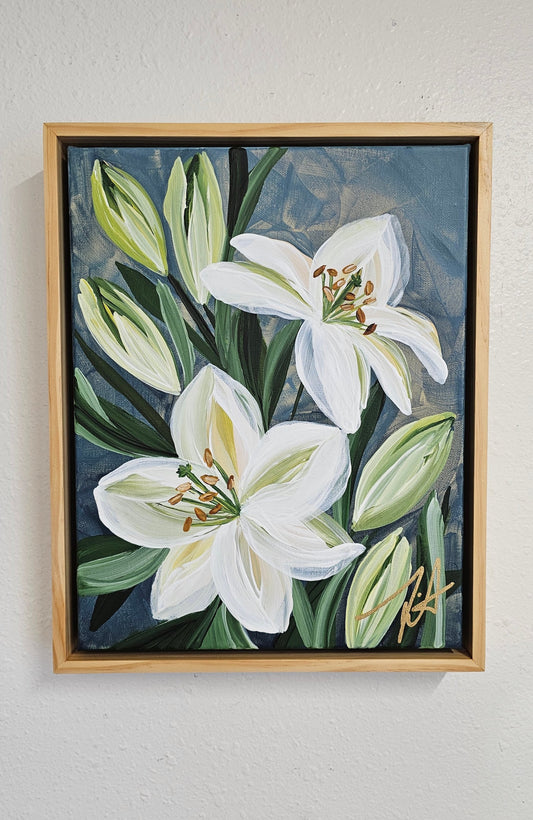 🔴SOLD "Fresh" #3 Casablanca Lily Flower Painting by Zoe White _ Acrylic on canvas