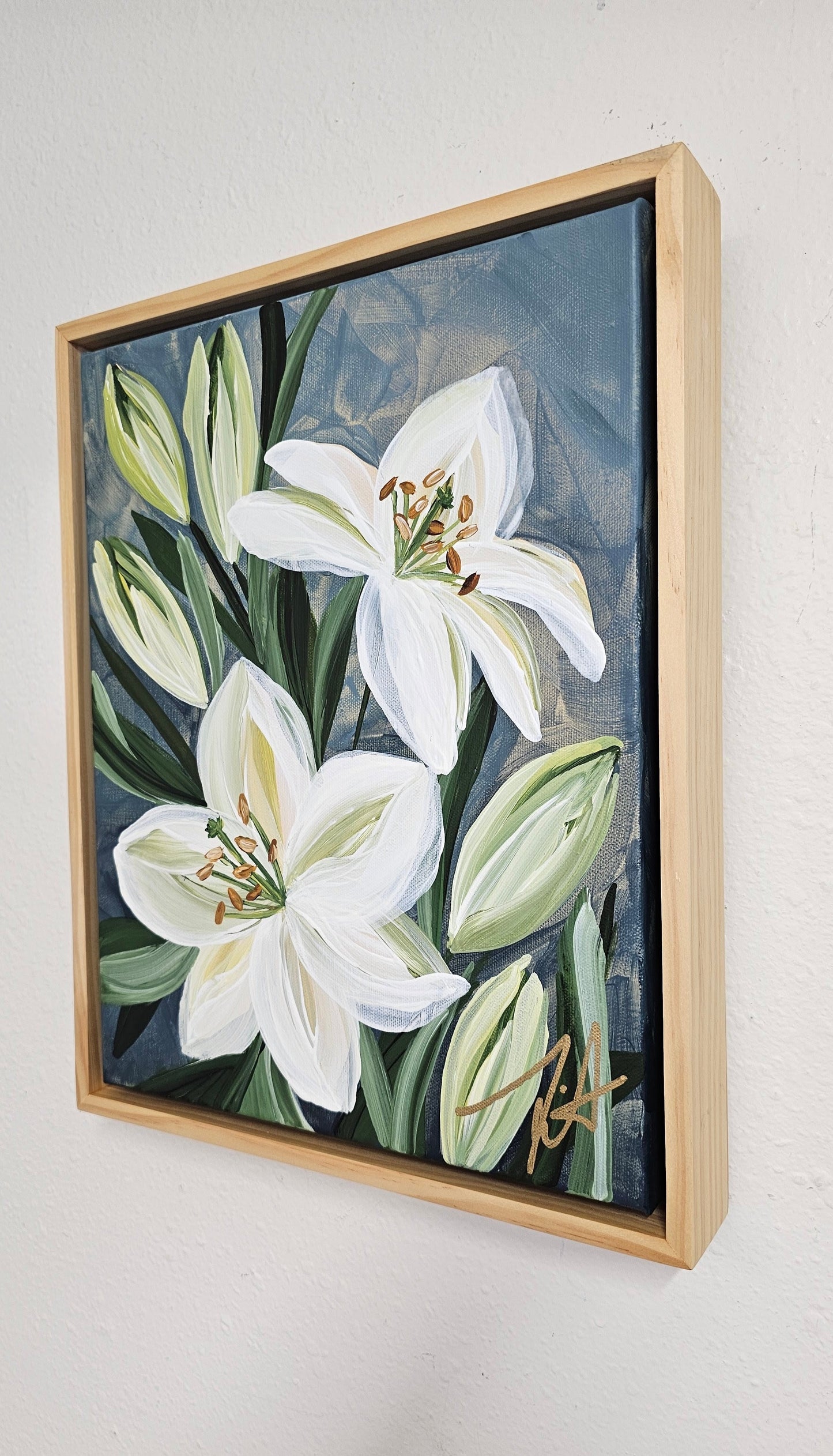 "Fresh" #3 Casablanca Lily Flower Painting by Zoe White _ Acrylic on canvas
