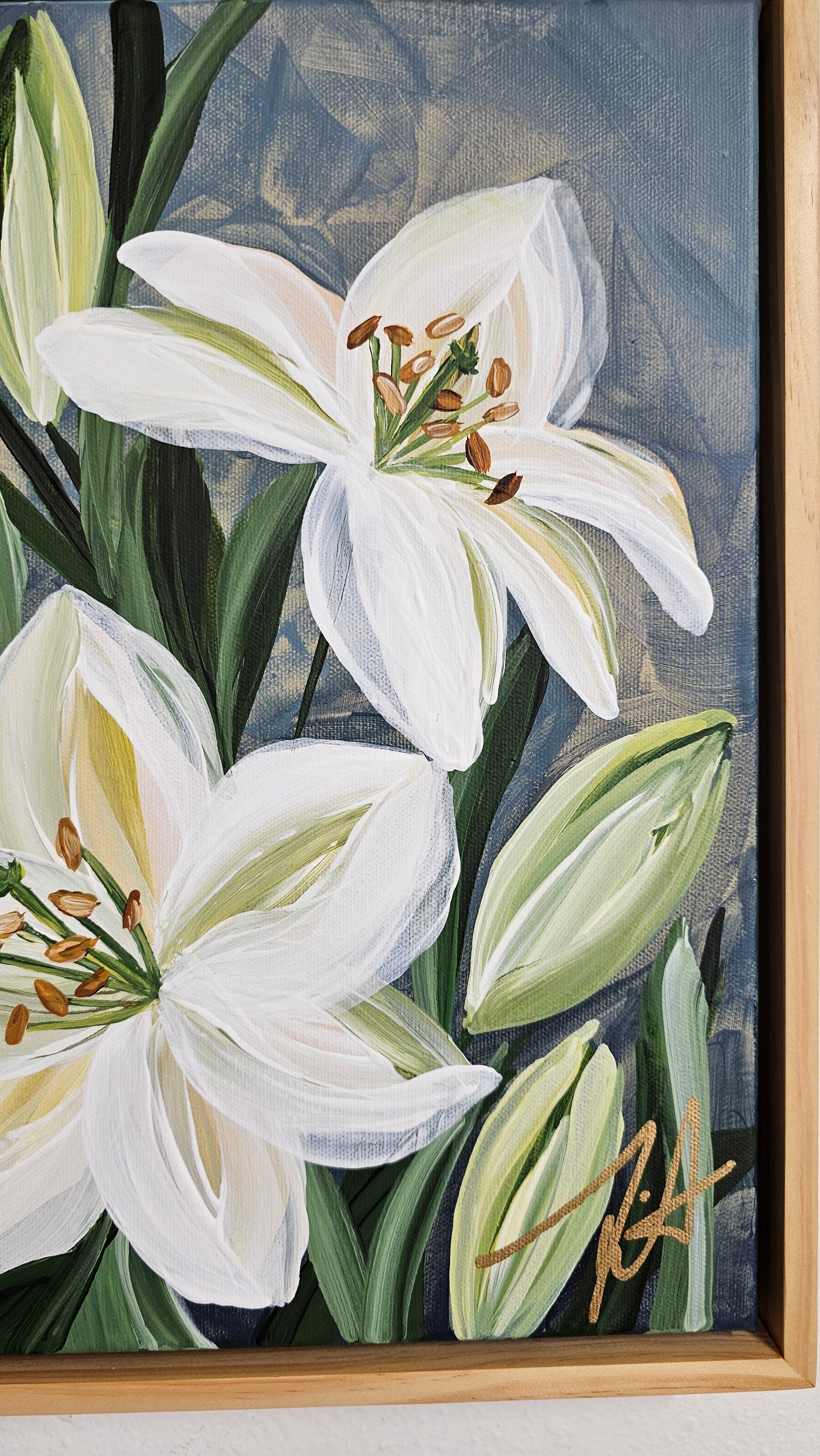 "Fresh" #3 Casablanca Lily Flower Painting by Zoe White _ Acrylic on canvas