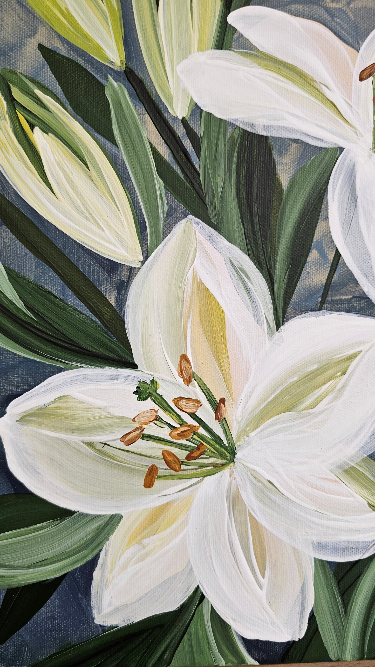 "Fresh" #3 Casablanca Lily Flower Painting by Zoe White _ Acrylic on canvas