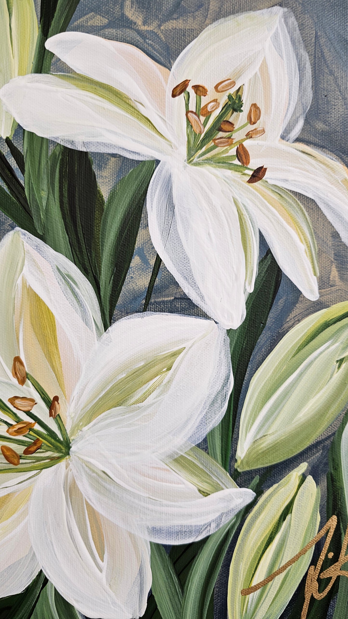 "Fresh" #3 Casablanca Lily Flower Painting by Zoe White _ Acrylic on canvas
