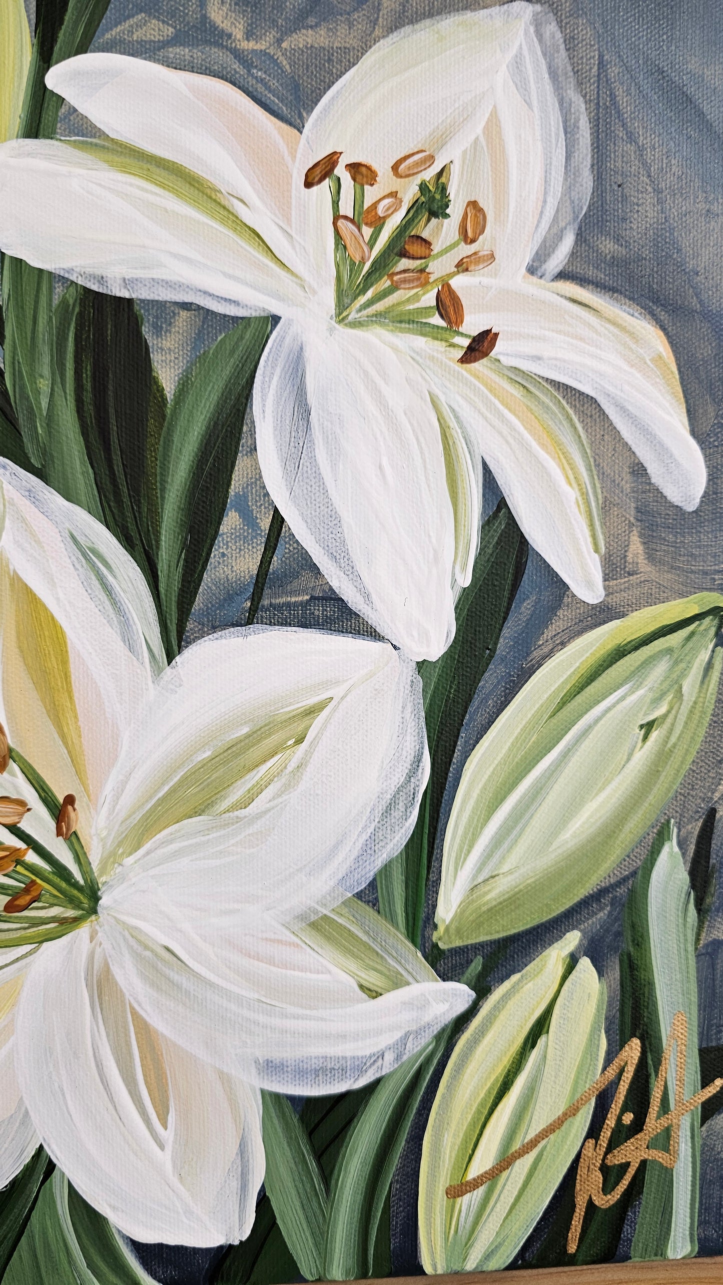 "Fresh" #3 Casablanca Lily Flower Painting by Zoe White _ Acrylic on canvas