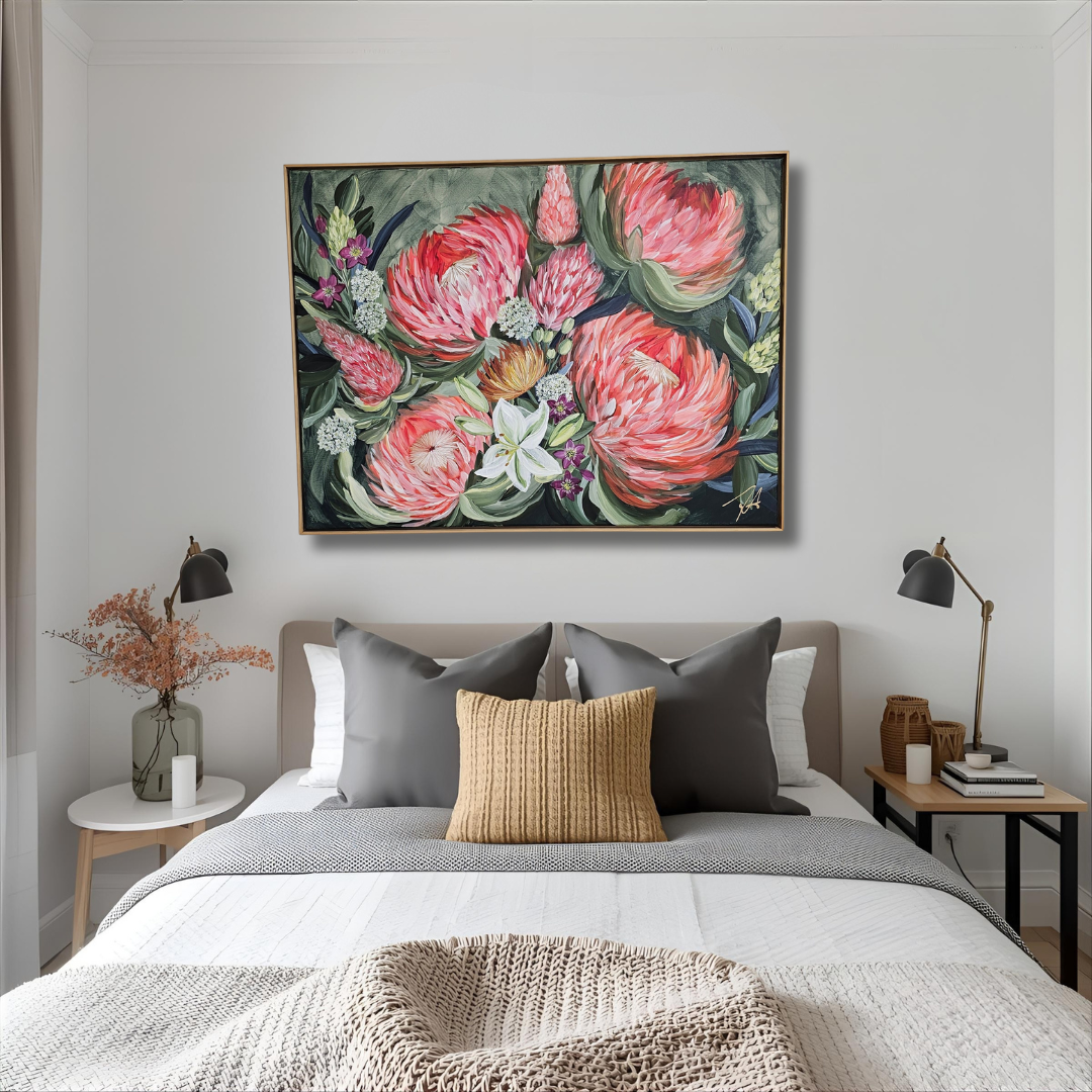 "Fresh Blooms"  _ Protea Bouquet Flower Painting_ Zoe White Art