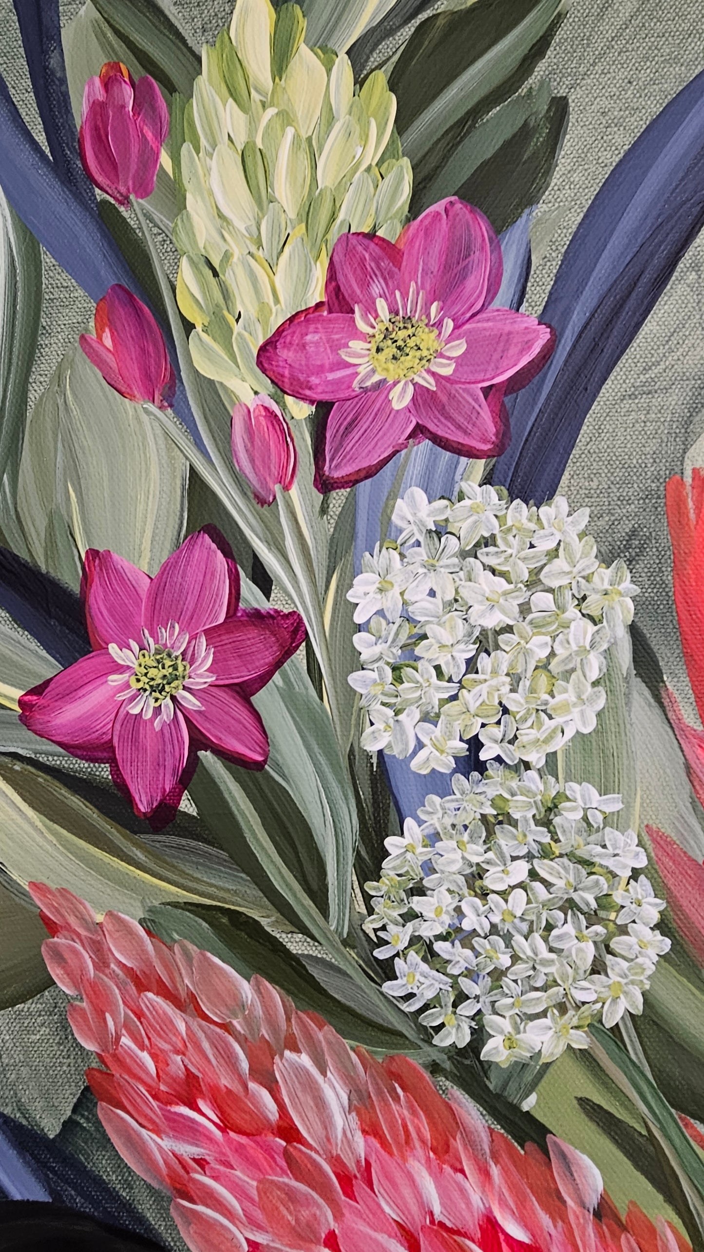 "Fresh Blooms"  _ Protea Bouquet Flower Painting_ Zoe White Art