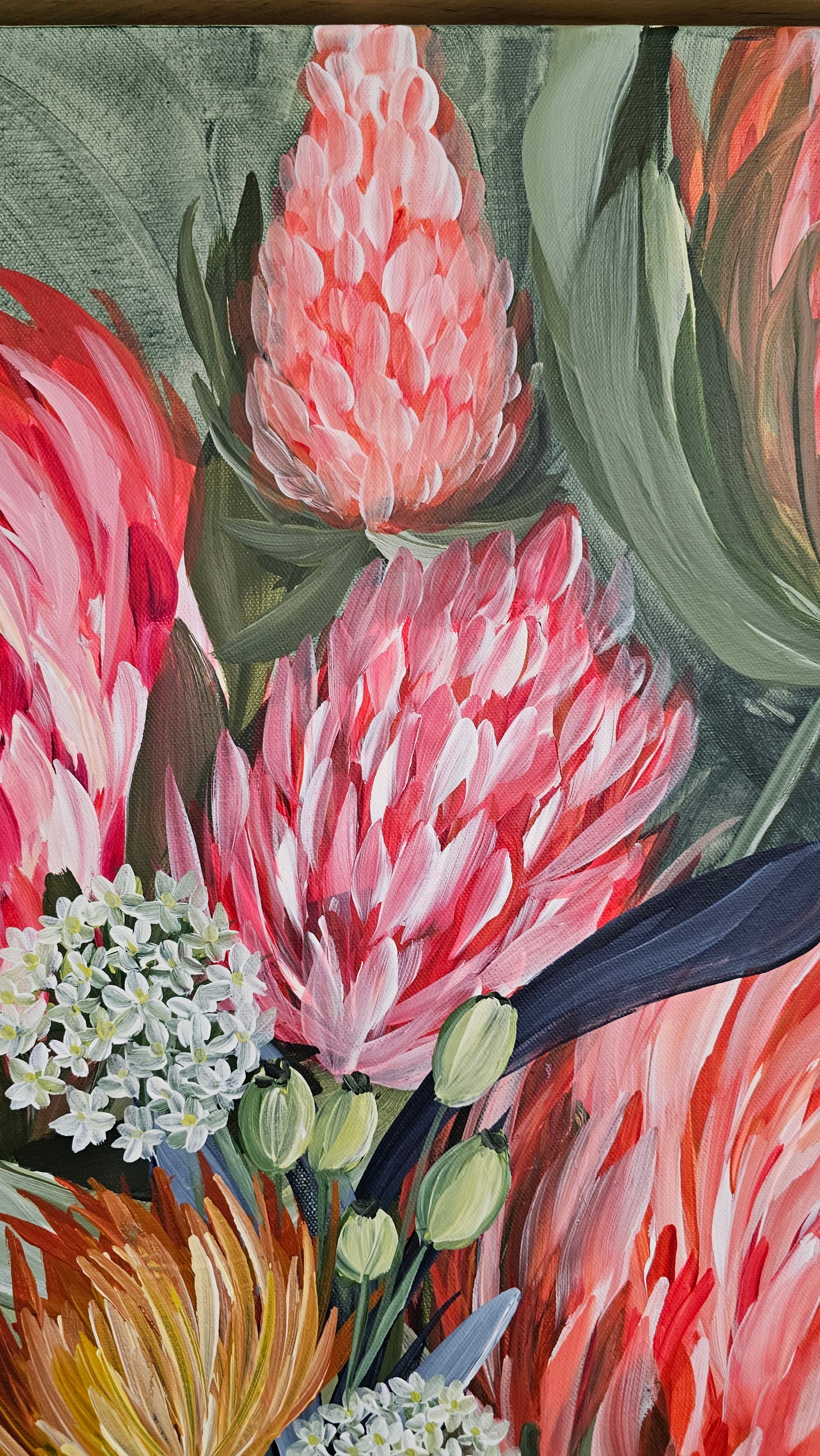 "Fresh Blooms"  _ Protea Bouquet Flower Painting_ Zoe White Art