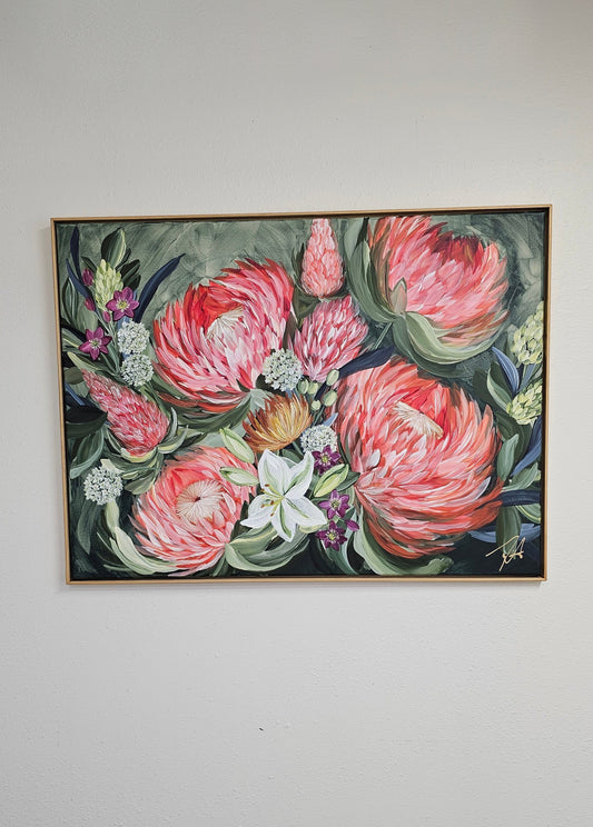 "Fresh Blooms"  _ Protea Bouquet Flower Painting_ Zoe White Art