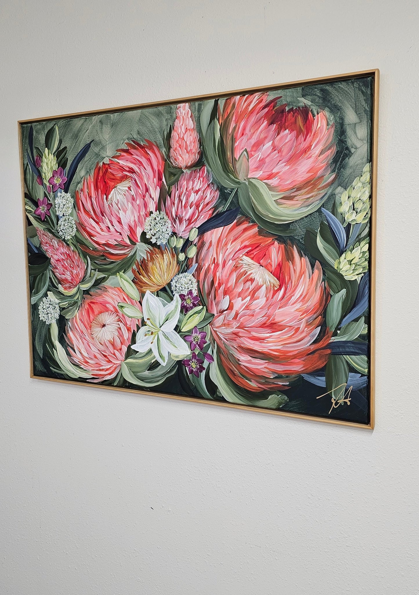 "Fresh Blooms"  _ Protea Bouquet Flower Painting_ Zoe White Art