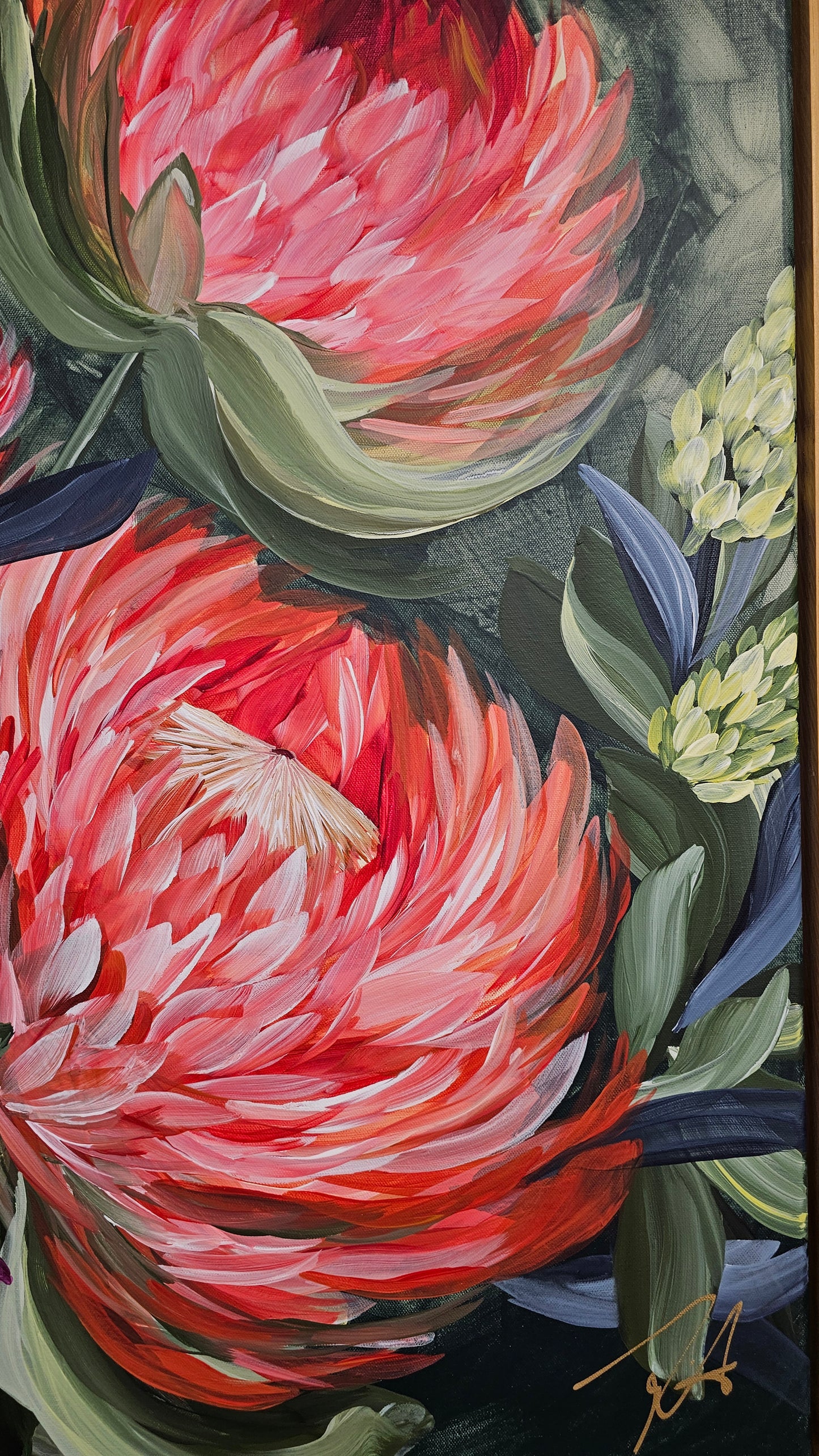 "Fresh Blooms"  _ Protea Bouquet Flower Painting_ Zoe White Art