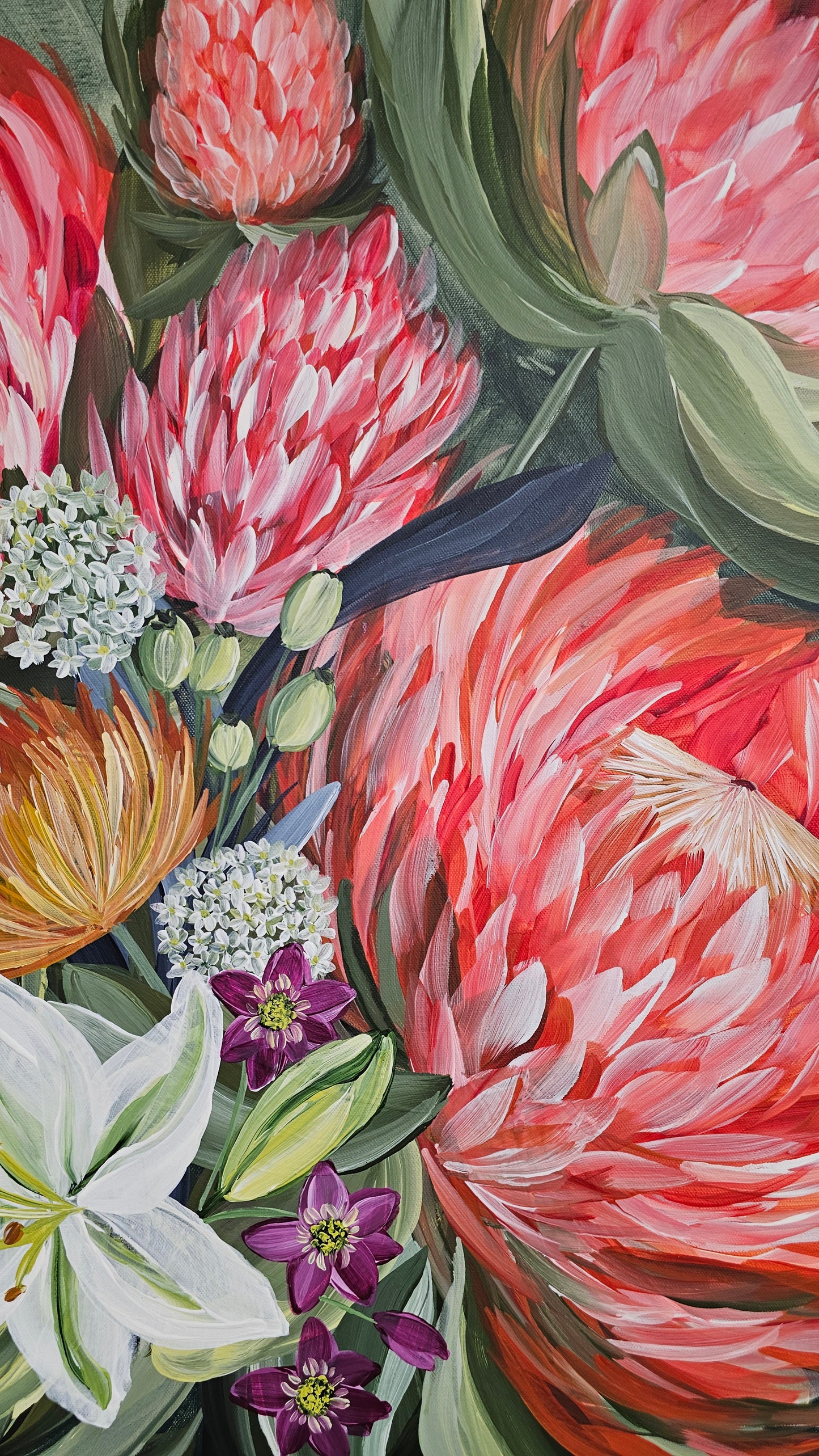 "Fresh Blooms"  _ Protea Bouquet Flower Painting_ Zoe White Art