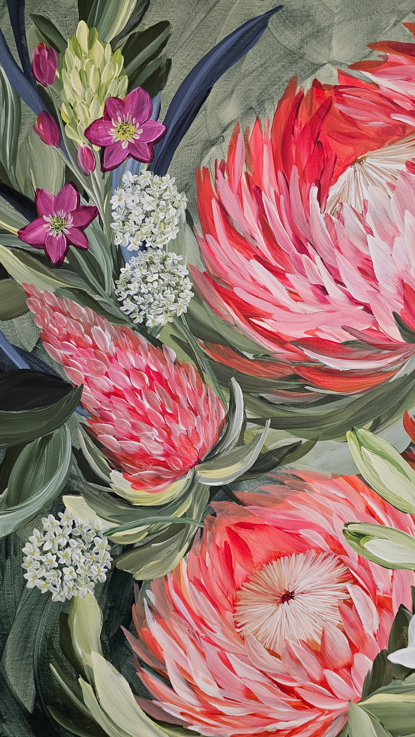 "Fresh Blooms"  _ Protea Bouquet Flower Painting_ Zoe White Art