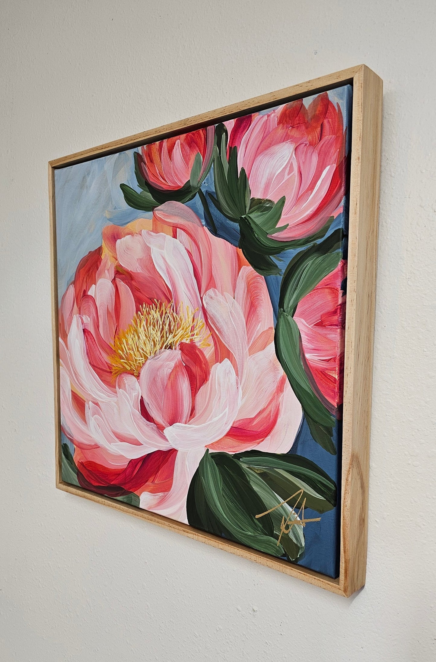 "Fresh Wonder" #1 Peony Flower Painting by Zoe White _ Acrylic on canvas