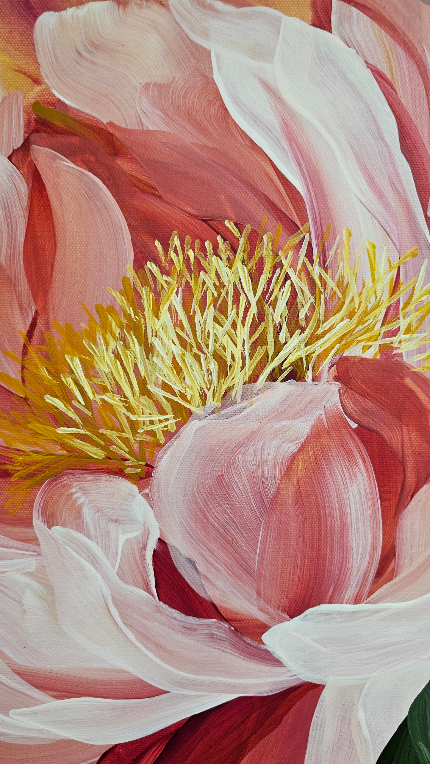"Fresh Wonder" #1 Peony Flower Painting by Zoe White _ Acrylic on canvas