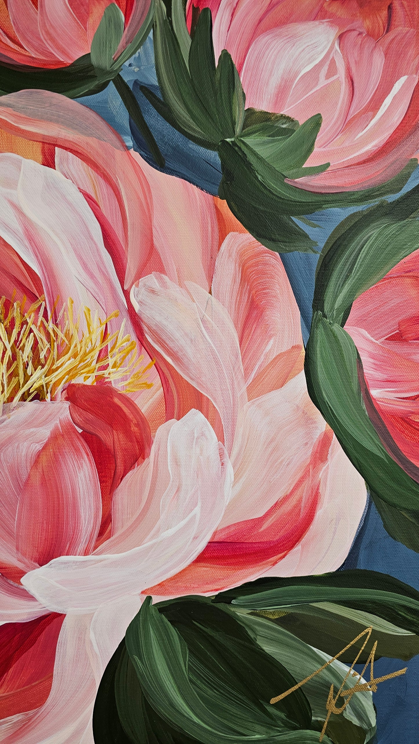 "Fresh Wonder" #1 Peony Flower Painting by Zoe White _ Acrylic on canvas
