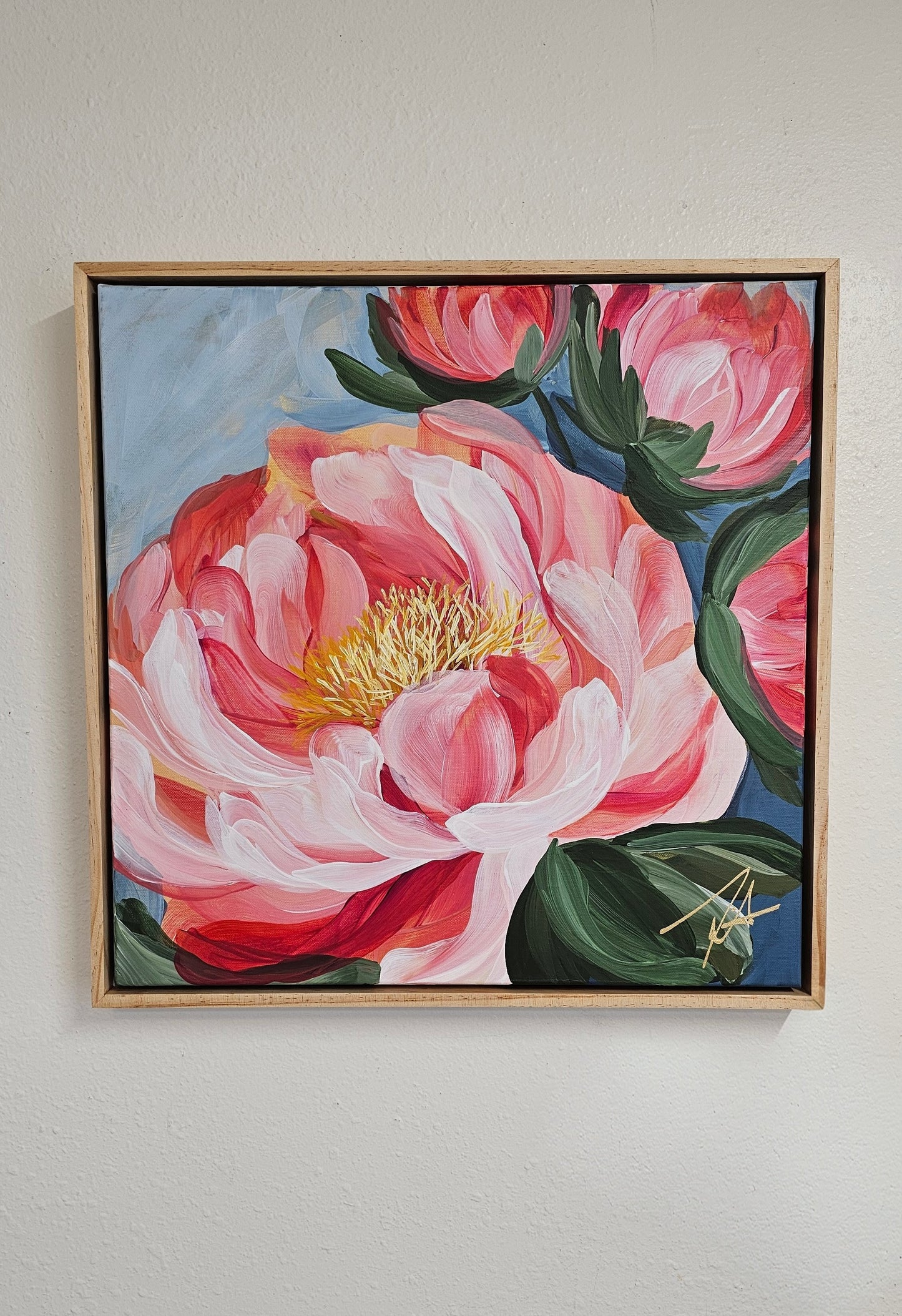 "Fresh Wonder" #1 Peony Flower Painting by Zoe White _ Acrylic on canvas
