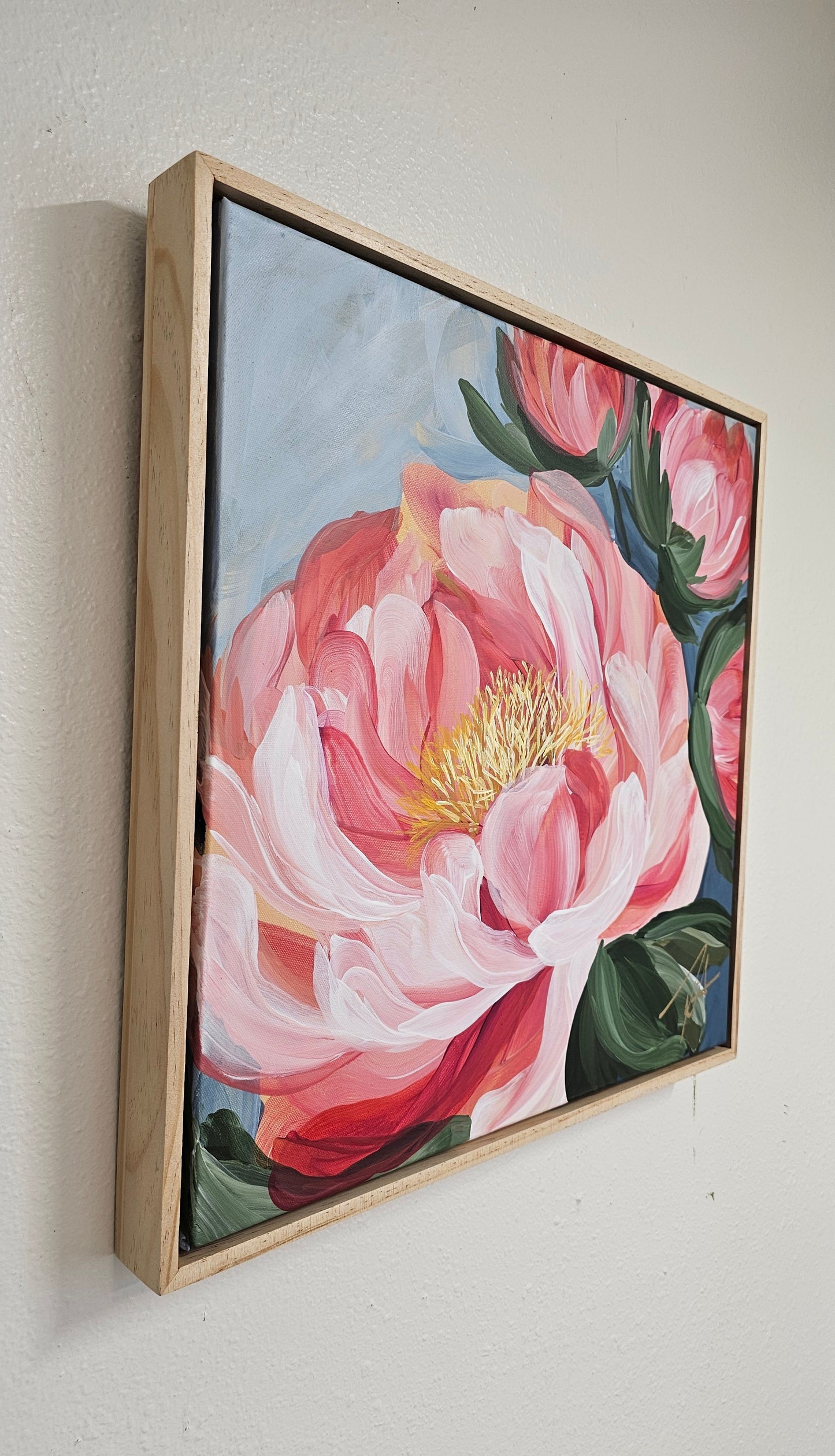 "Fresh Wonder" #1 Peony Flower Painting by Zoe White _ Acrylic on canvas