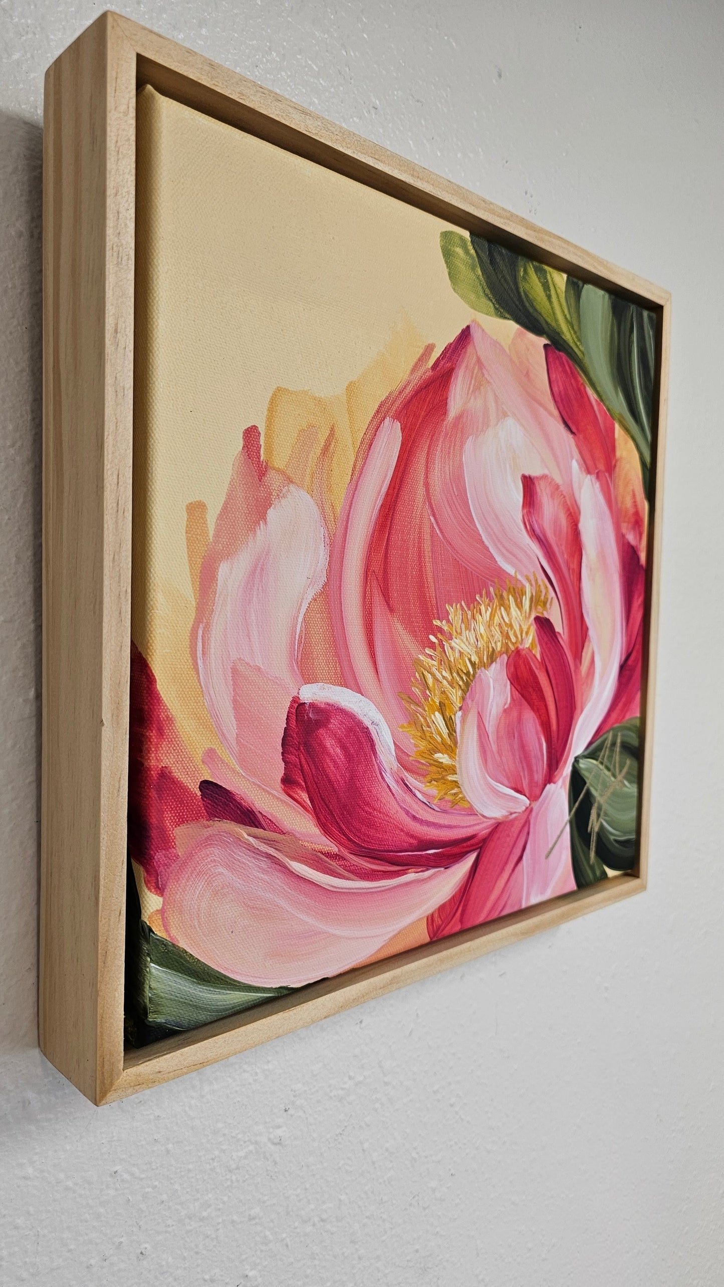"Fresh Wonder" 1 _ 12x12 Peony Flower Painting by Zoe White _ Acrylic on canvas