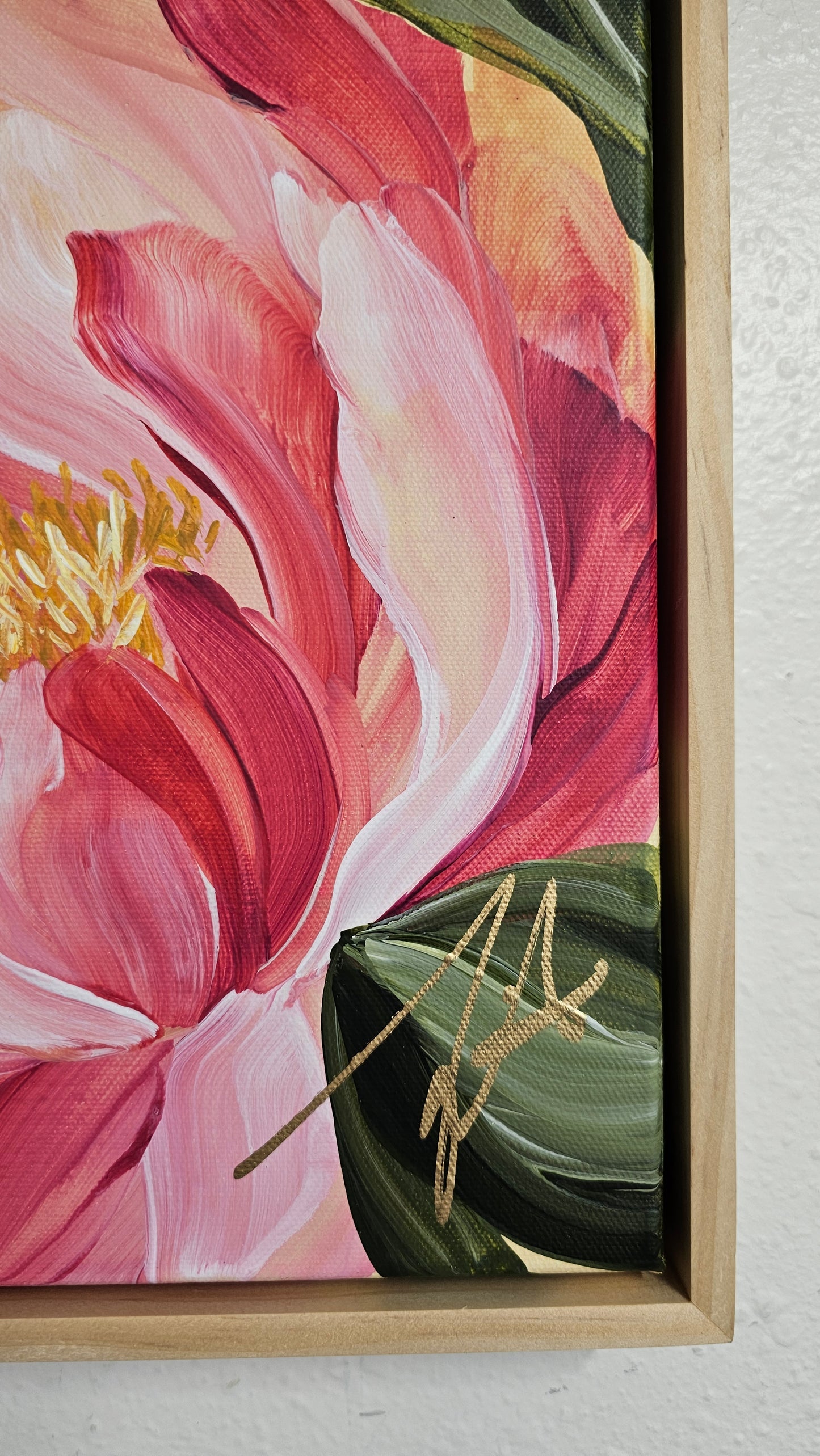"Fresh Wonder" 1 _ 12x12 Peony Flower Painting by Zoe White _ Acrylic on canvas