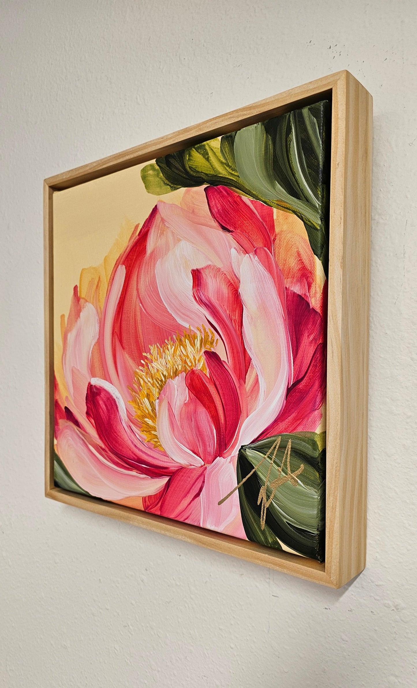 "Fresh Wonder" 1 _ 12x12 Peony Flower Painting by Zoe White _ Acrylic on canvas