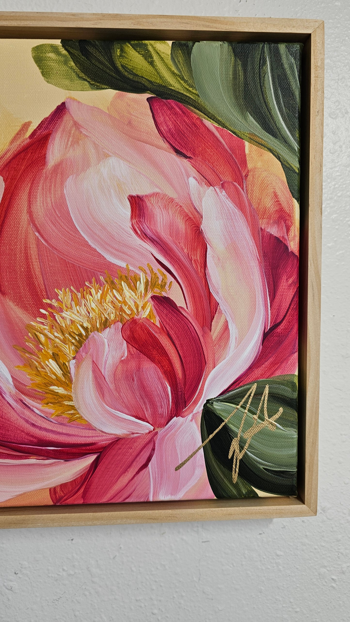 "Fresh Wonder" 1 _ 12x12 Peony Flower Painting by Zoe White _ Acrylic on canvas