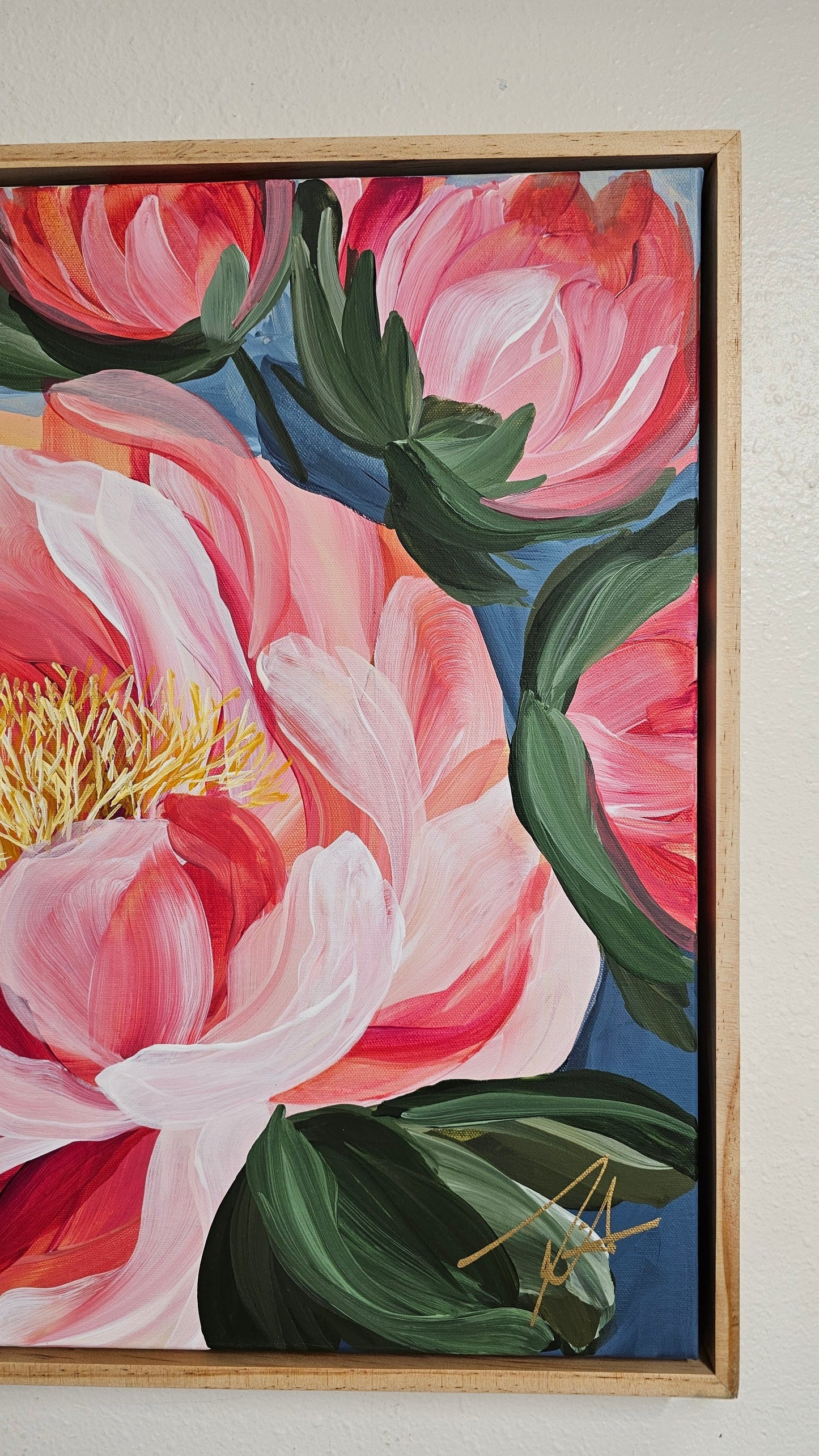 "Fresh Wonder" #1 Peony Flower Painting by Zoe White _ Acrylic on canvas