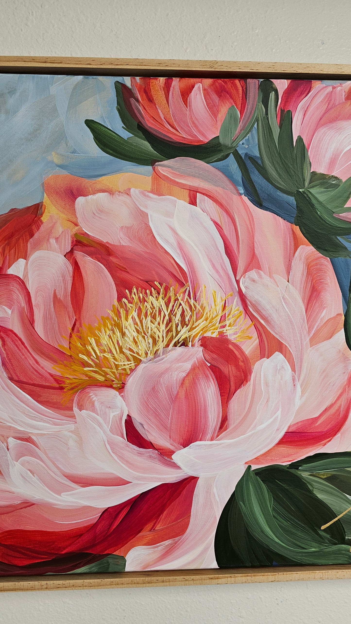 "Fresh Wonder" #1 Peony Flower Painting by Zoe White _ Acrylic on canvas
