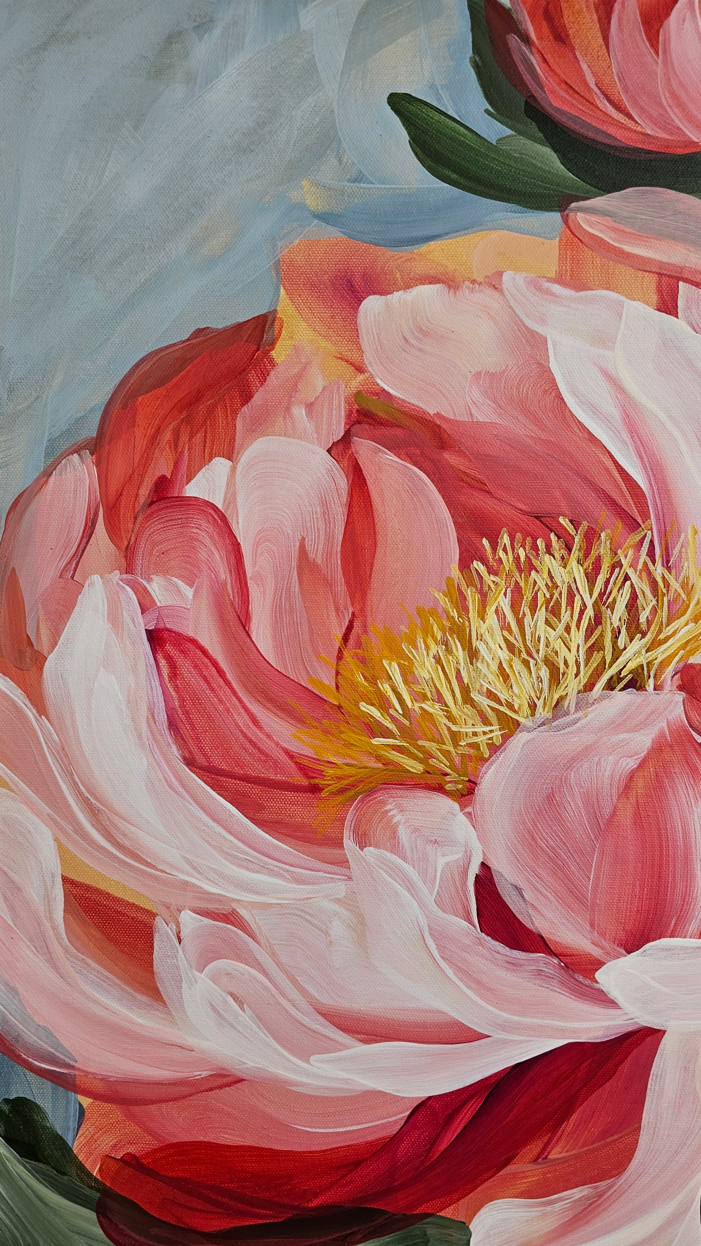 "Fresh Wonder" #1 Peony Flower Painting by Zoe White _ Acrylic on canvas
