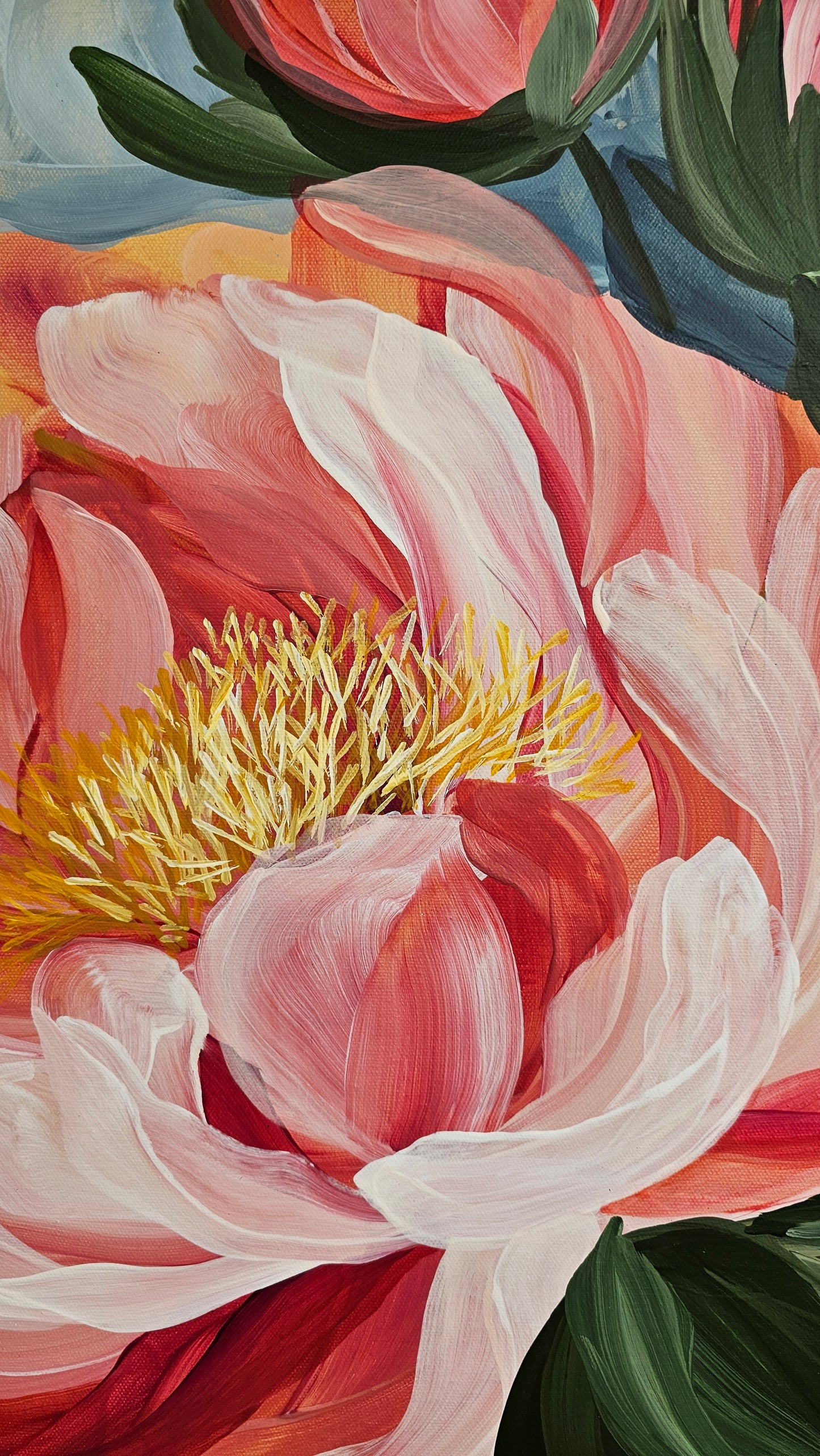 "Fresh Wonder" #1 Peony Flower Painting by Zoe White _ Acrylic on canvas