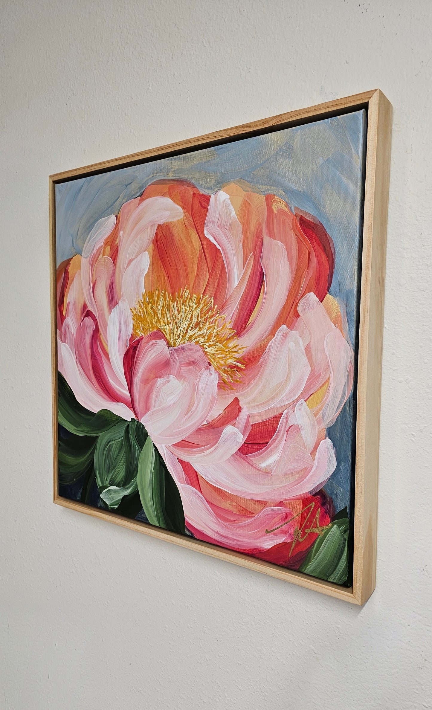 "Fresh Wonder" #2 Peony Flower Painting by Zoe White _ Acrylic on canvas