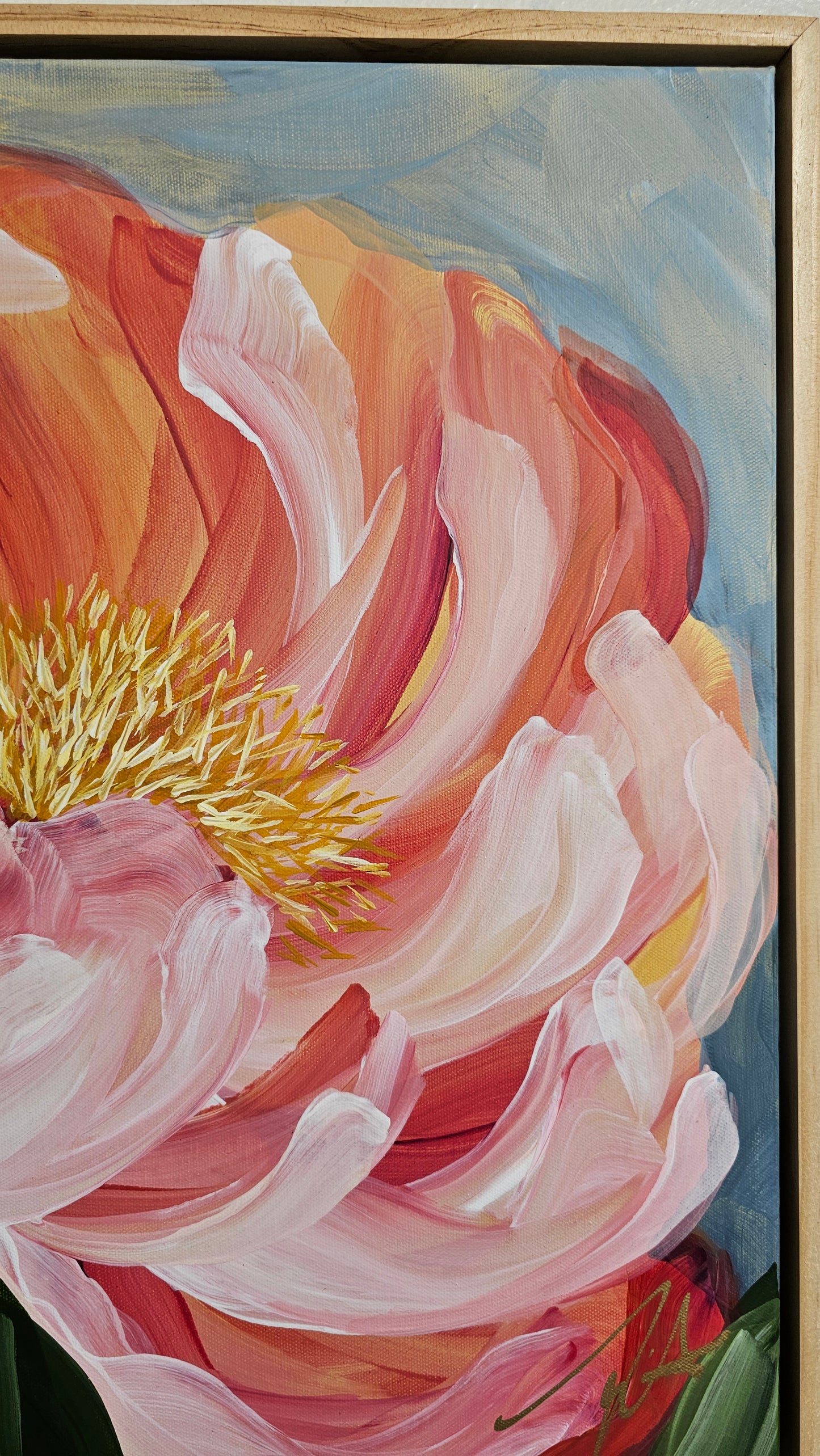 "Fresh Wonder" #2 Peony Flower Painting by Zoe White _ Acrylic on canvas