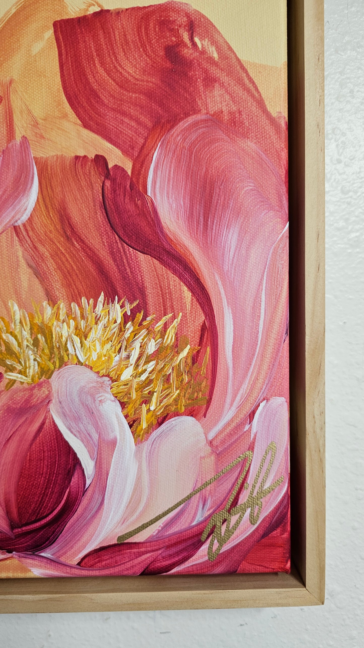 "Fresh Wonder" 2 _ 12x12 Peony Flower Painting by Zoe White _ Acrylic on canvas