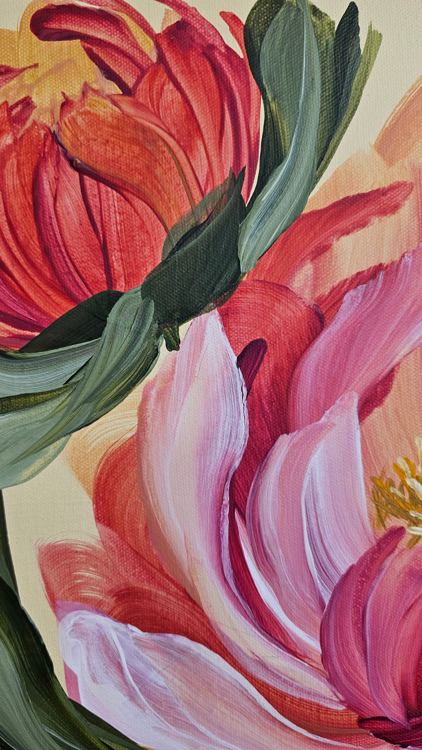 "Fresh Wonder" 2 _ 12x12 Peony Flower Painting by Zoe White _ Acrylic on canvas