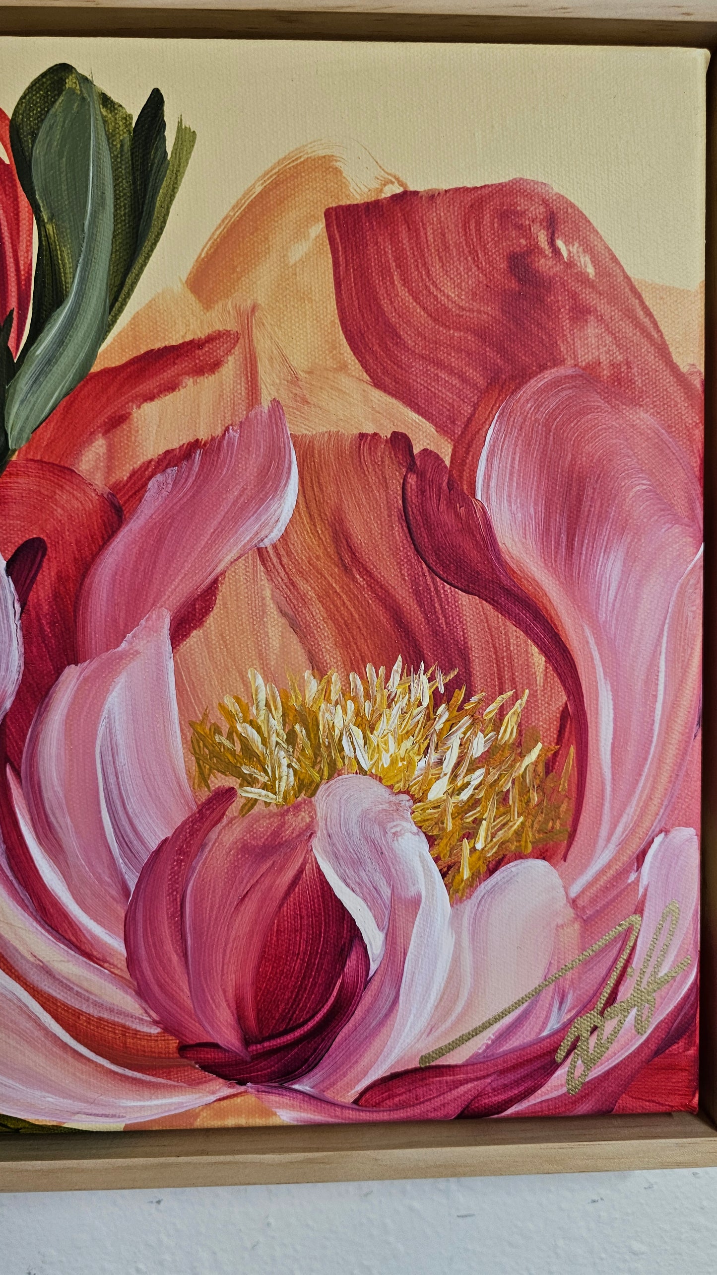 "Fresh Wonder" 2 _ 12x12 Peony Flower Painting by Zoe White _ Acrylic on canvas