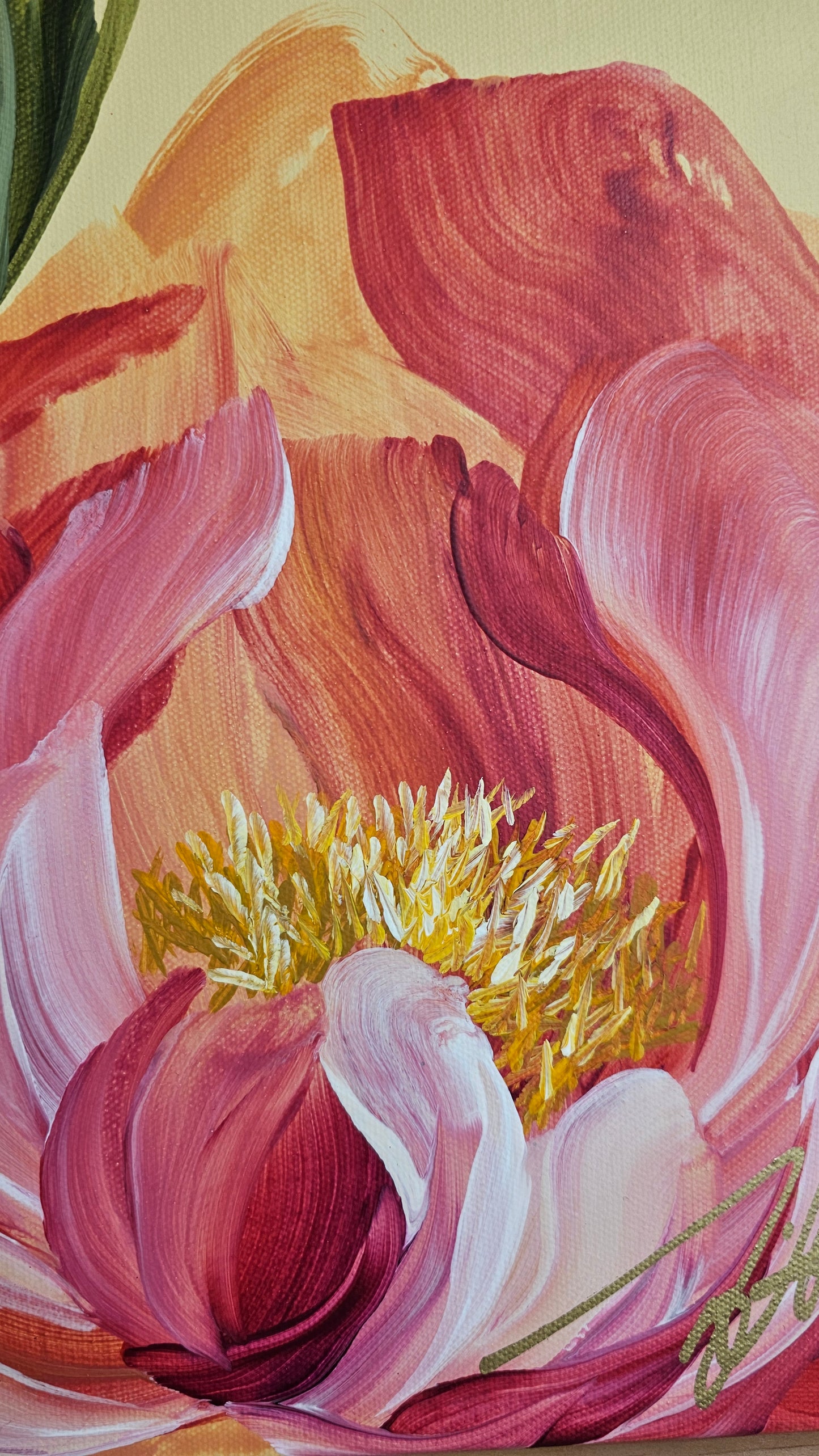 "Fresh Wonder" 2 _ 12x12 Peony Flower Painting by Zoe White _ Acrylic on canvas