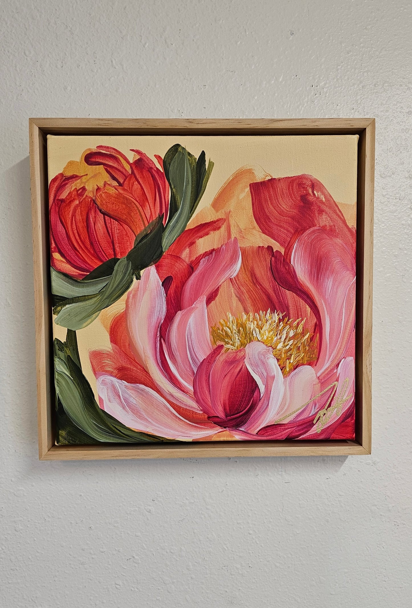 "Fresh Wonder" 2 _ 12x12 Peony Flower Painting by Zoe White _ Acrylic on canvas