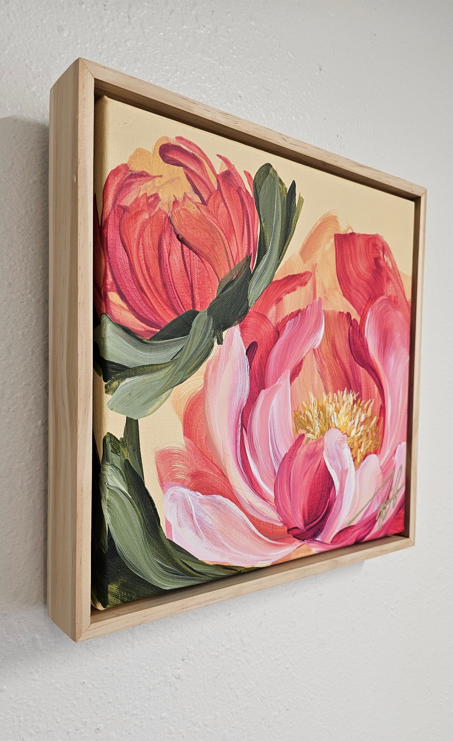 "Fresh Wonder" 2 _ 12x12 Peony Flower Painting by Zoe White _ Acrylic on canvas