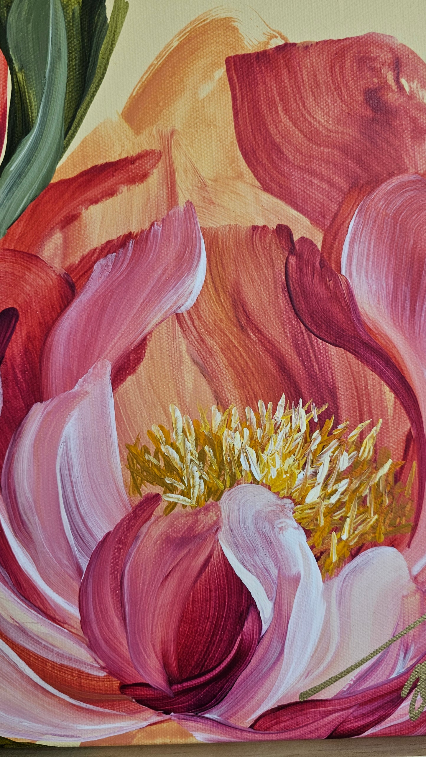 "Fresh Wonder" 2 _ 12x12 Peony Flower Painting by Zoe White _ Acrylic on canvas