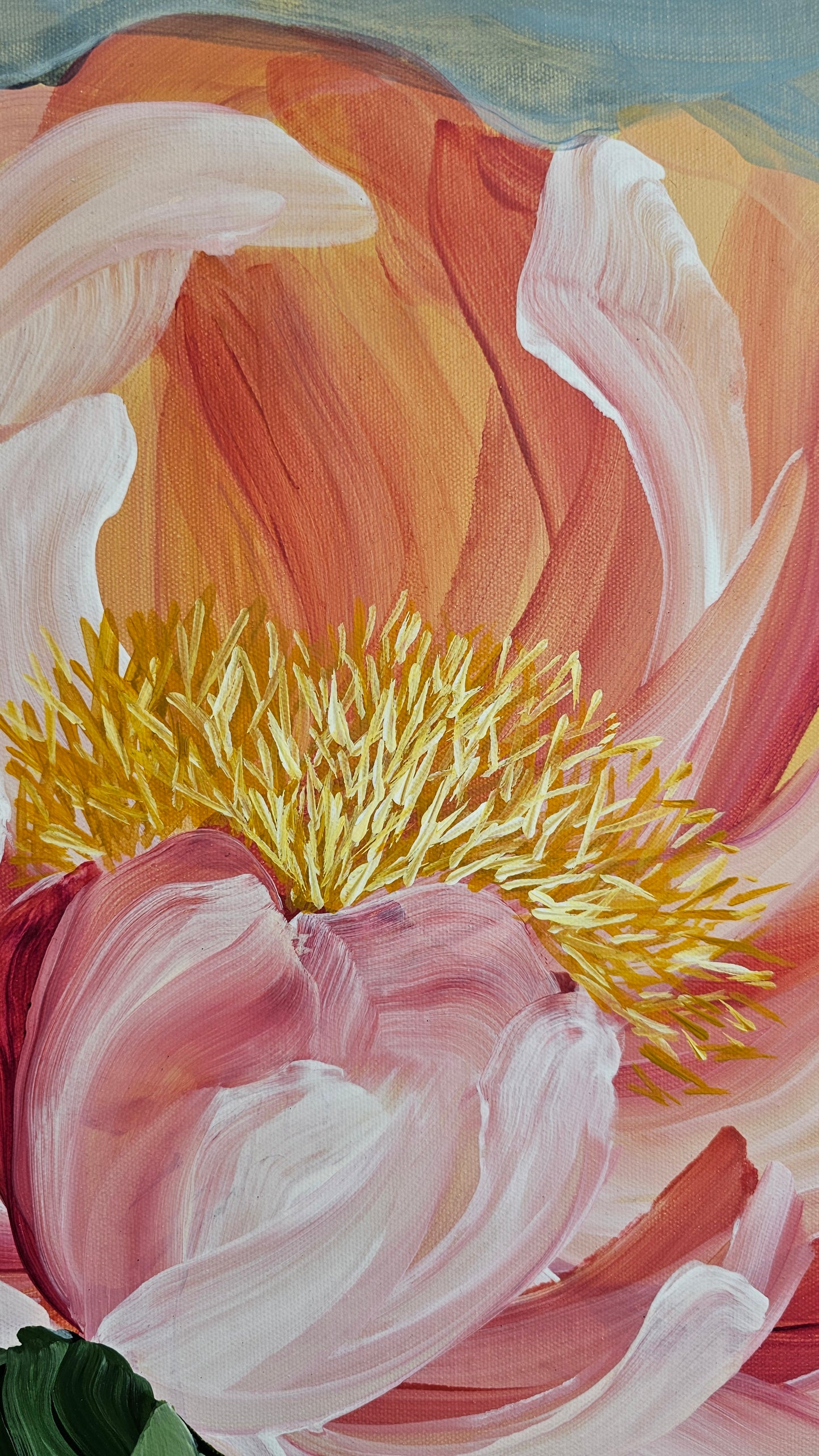 "Fresh Wonder" #2 Peony Flower Painting by Zoe White _ Acrylic on canvas