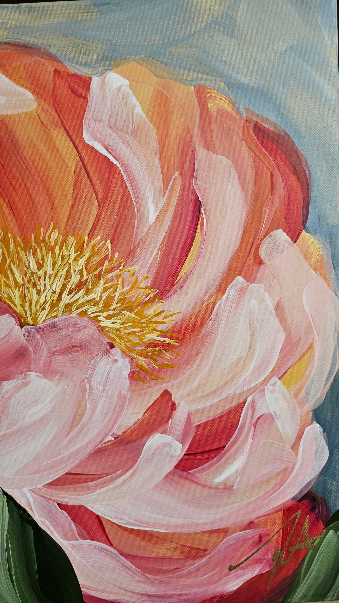 "Fresh Wonder" #2 Peony Flower Painting by Zoe White _ Acrylic on canvas