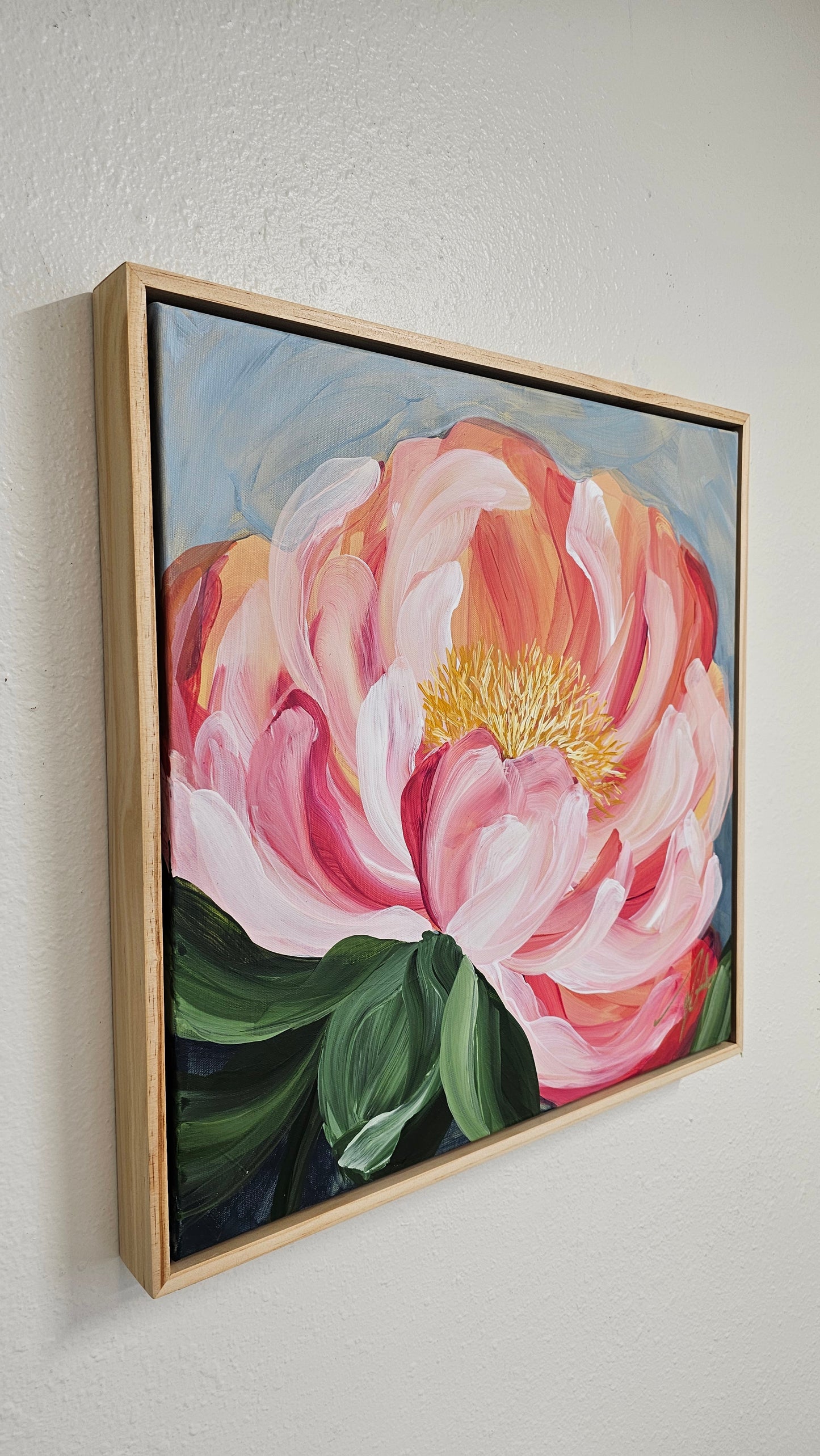 "Fresh Wonder" #2 Peony Flower Painting by Zoe White _ Acrylic on canvas