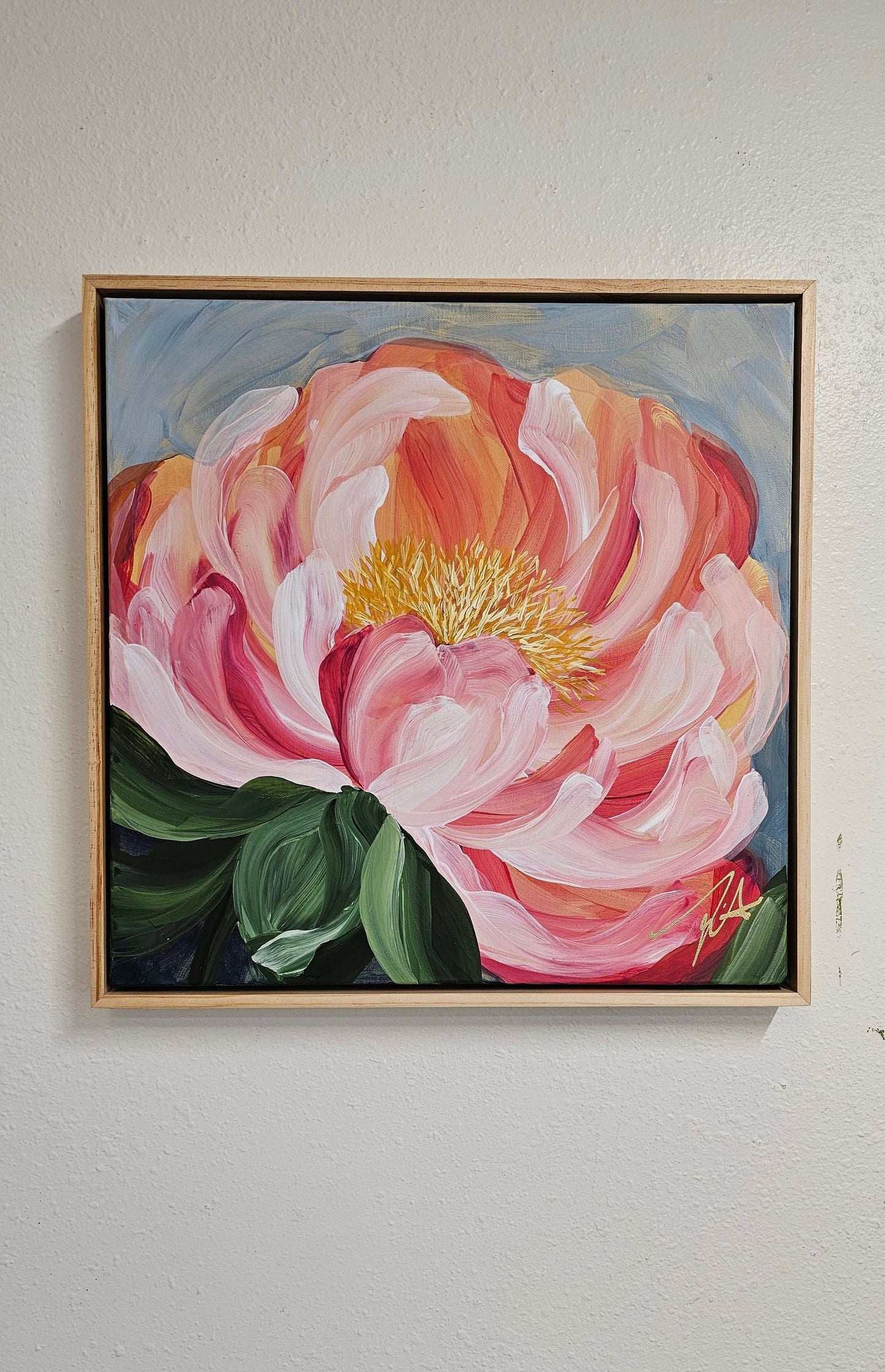 "Fresh Wonder" #2 Peony Flower Painting by Zoe White _ Acrylic on canvas