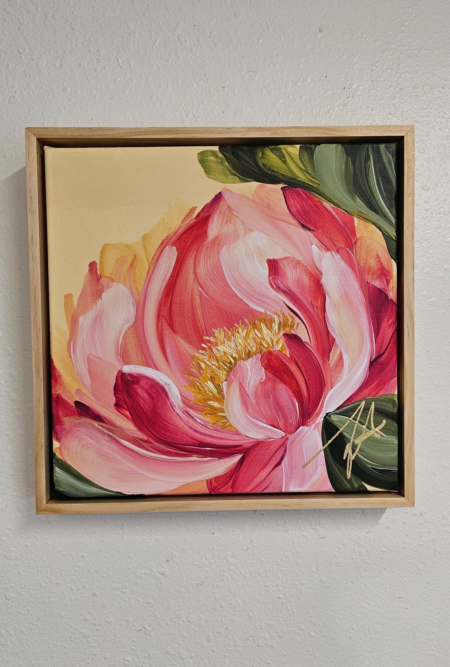 "Fresh Wonder" 1 _ 12x12 Peony Flower Painting by Zoe White _ Acrylic on canvas