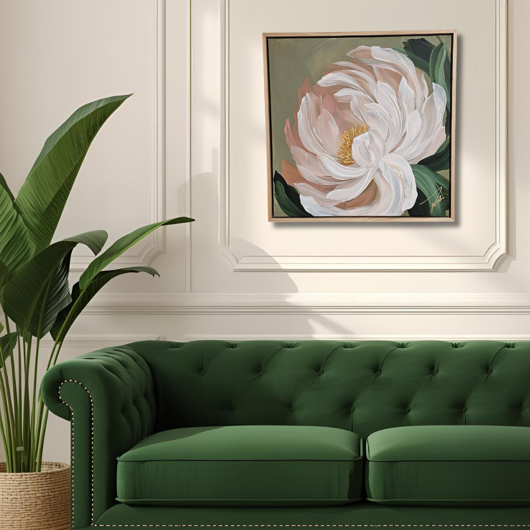 "New Chapter" #1 Peony Flower Painting by Zoe White _ Acrylic on canvas