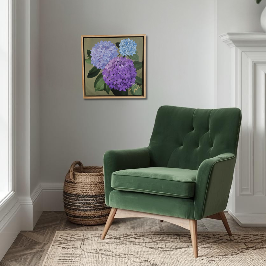 "Heritage" 2 _ 12x12 hydrangeas Flower Painting by Zoe White _ Acrylic on canvas