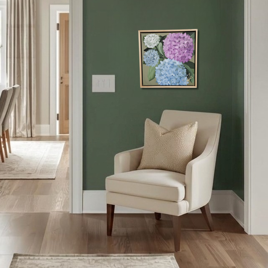 "Heritage" 1 _ 12x12 hydrangeas Flower Painting by Zoe White _ Acrylic on canvas