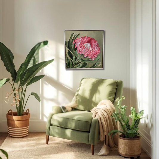 "Radiant" #5  Protea Flower Painting by Zoe White _ Acrylic on canvas