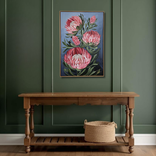 "Radiant" #8_ Protea Flower Painting by Zoe White _ Acrylic on canvas