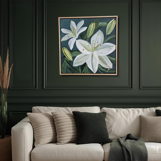 "Fresh" #2 Lily Flower Painting by Zoe White _ Acrylic on canvas